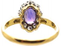 Edwardian 18ct Gold Colour Change Sapphire & Diamond Oval Cluster Ring with Diamond Set Shoulders