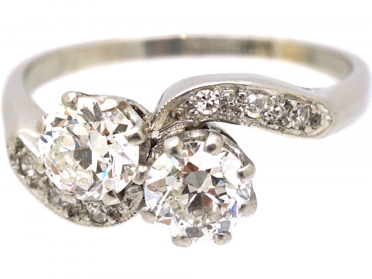 Edwardian Platinum Two Stone Diamond Crossover Ring