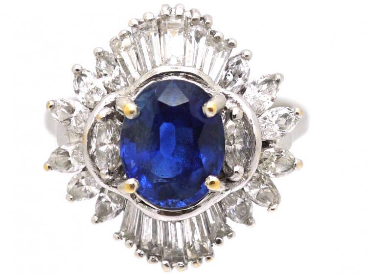 18ct White Gold, Sapphire & Diamond Cluster Ring