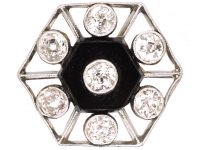 Art Deco 18ct Gold & Platinum, Onyx & Diamond Hexagonal Shaped Ring