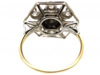 Art Deco 18ct Gold & Platinum, Onyx & Diamond Hexagonal Shaped Ring