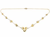 French Art Nouveau 18ct Two Colour Gold & Natural Pearl Mistletoe Necklace