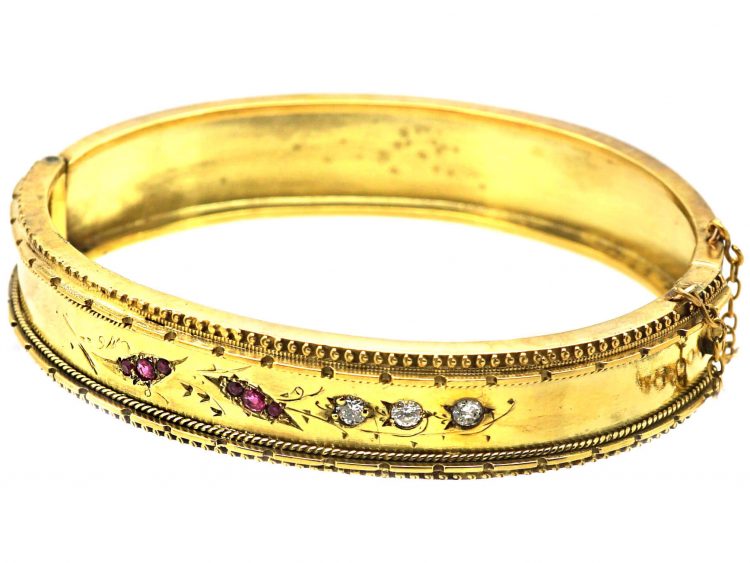 Victorian 15ct Gold, Ruby & Diamond Lily of the Valley Bangle