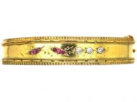 Victorian 15ct Gold, Ruby & Diamond Lily of the Valley Bangle