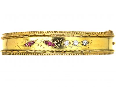 Victorian 15ct Gold, Ruby & Diamond Lily of the Valley Bangle