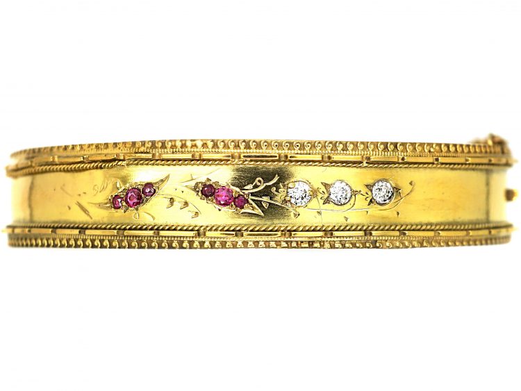 Victorian 15ct Gold, Ruby & Diamond Lily of the Valley Bangle