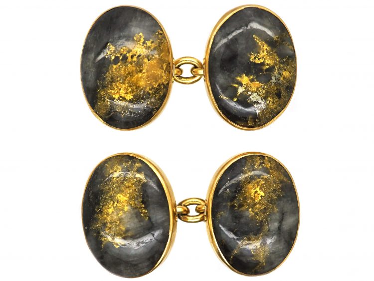 Victorian Gold Rush 18ct Gold & Gold in Quartz Cufflinks