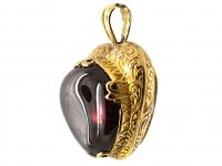 Early Victorian 15ct Gold Heart Shaped Pendant set with a Cabochon Garnet