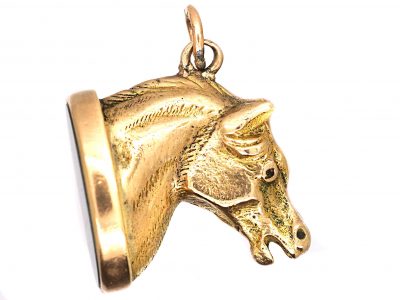 1950s 9ct Gold Horse Fob Seal with Bloodstone Base