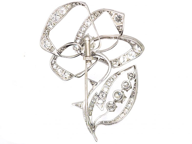 Vintage 18ct White Gold Diamond Set Rose Brooch