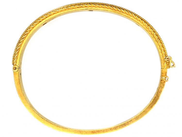 Victorian 15ct Gold Etruscan Revival Bangle set with Three Diamonds