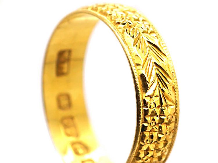 22ct Gold Wedding Ring with Orange Blossom Motifs made in 1901