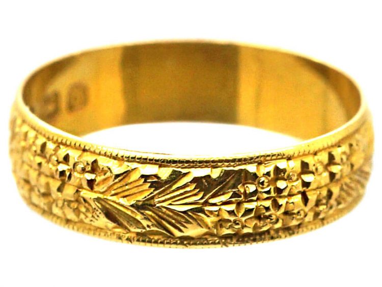 22ct Gold Wedding Ring with Orange Blossom Motifs made in 1901