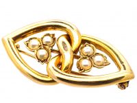 Edwardian 15ct Gold Double Entwined Hearts Brooch set with Natural Split Pearls