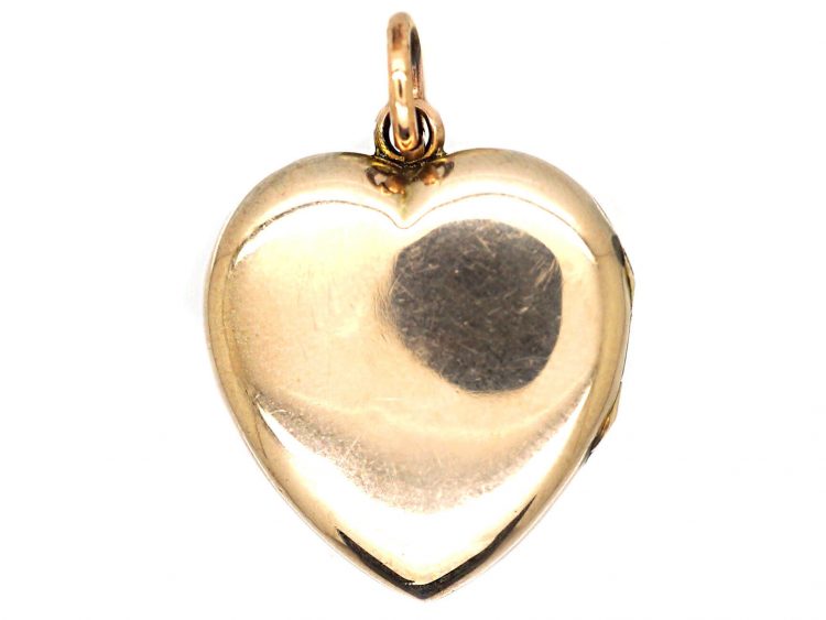 Edwardian 9ct Gold Back & Front Heart Shaped Locket with Cross set with Natural Split Pearls