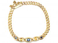 Edwardian 9ct Gold Curb Bracelet set with Sapphires & Natural Split Pearls