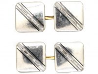 Art Deco Platinum & 18ct Gold Cufflinks with Baguette Diamonds & Black Enamel Detail