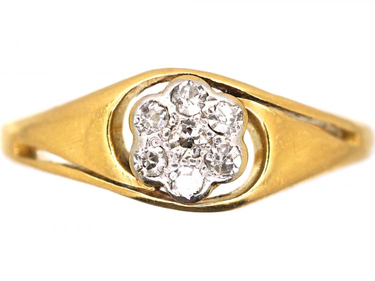 Art Nouveau 18ct Gold Cluster Ring set with Small Diamonds