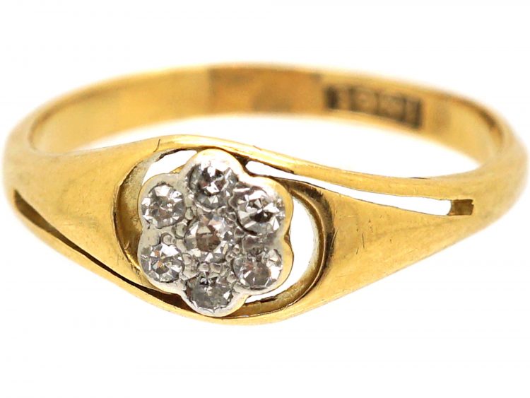 Art Nouveau 18ct Gold Cluster Ring set with Small Diamonds