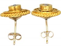 Victorian 15ct Gold Round Etruscan Revival Earrings set with Diamonds