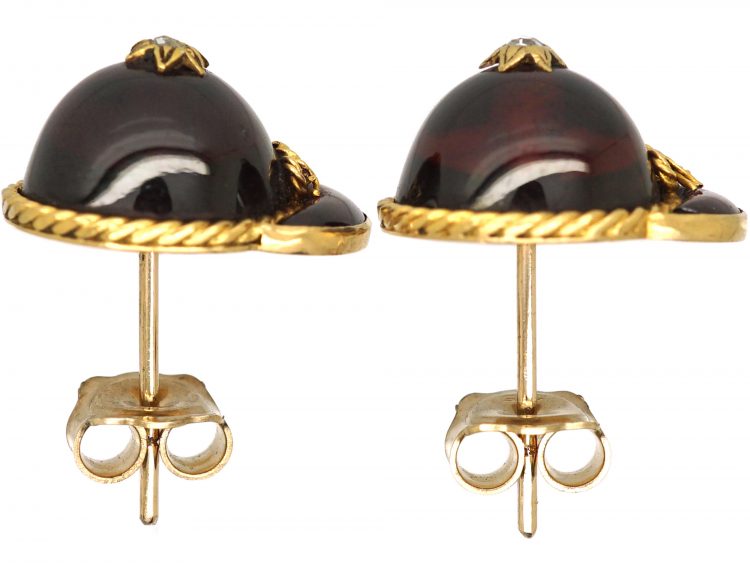 Victorian 18ct Gold Jockey Cap Earrings set with Garnets & Diamonds