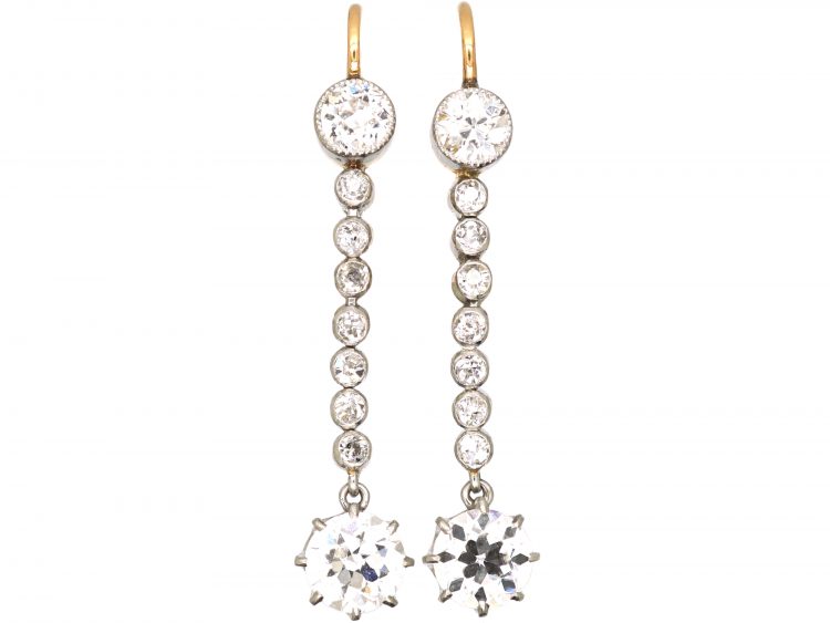 Early 20th Century 15ct Gold & Platinum, Diamond Drop Earrings