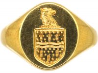 18ct Gold Signet Ring Engraved with Eagle's Head & Shield