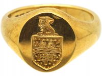 18ct Gold Signet Ring Engraved with Eagle's Head & Shield