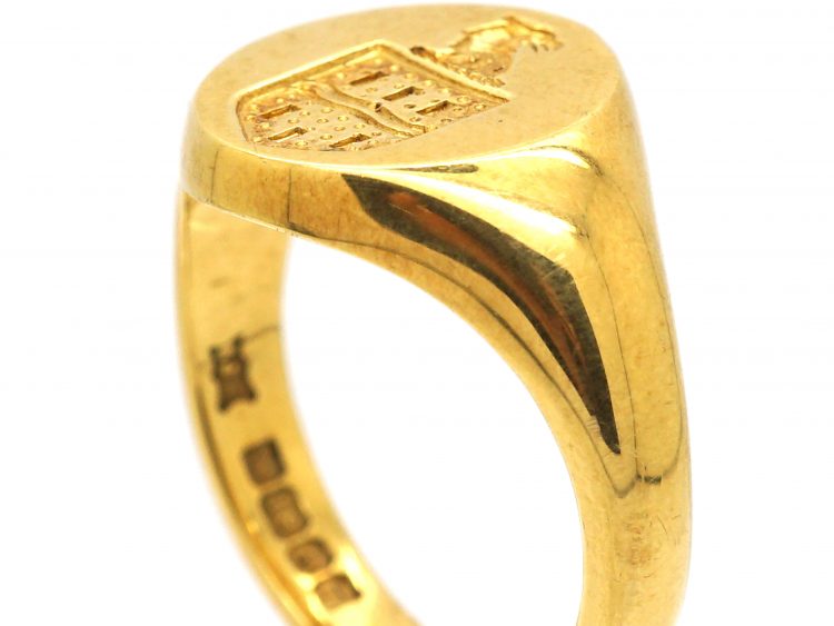 18ct Gold Signet Ring Engraved with Eagle's Head & Shield