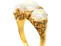 Victorian 18ct Gold Carved Half Hoop, Three Stone Opal Ring with Diamond Points