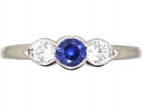 18ct White Gold Three Stone Sapphire & Diamond Ring