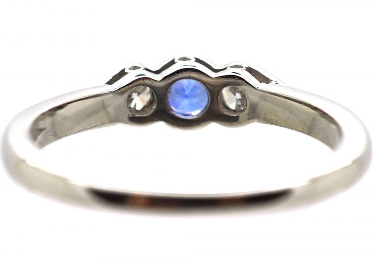 18ct White Gold Three Stone Sapphire & Diamond Ring