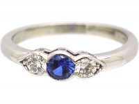 18ct White Gold Three Stone Sapphire & Diamond Ring