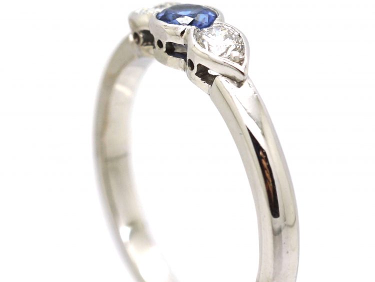 18ct White Gold Three Stone Sapphire & Diamond Ring