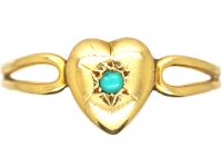 Edwardian 18ct Gold Heart Shaped Ring set with a Turquoise