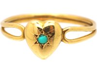 Edwardian 18ct Gold Heart Shaped Ring set with a Turquoise