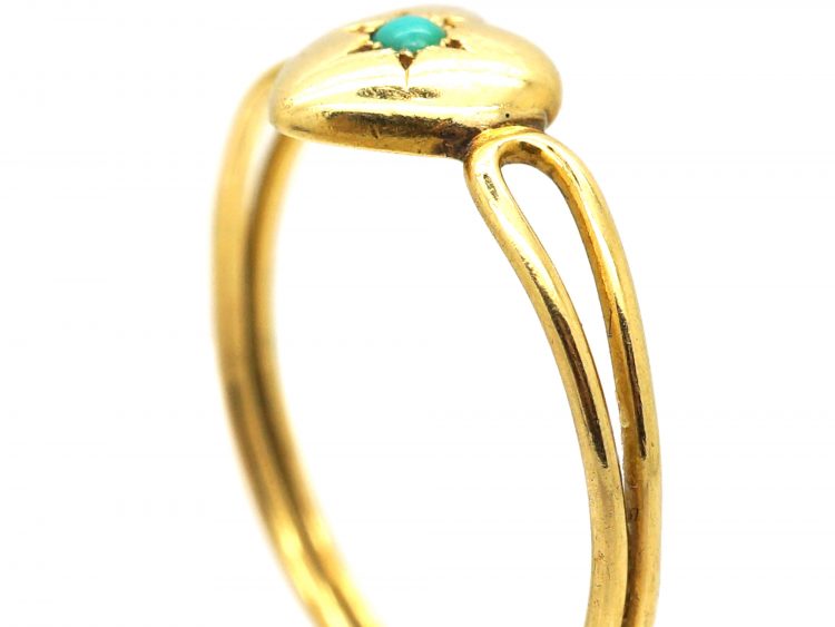 Edwardian 18ct Gold Heart Shaped Ring set with a Turquoise