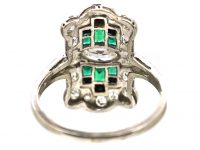 Early 20th Century Platinum Ring set with Emeralds, Onyx & Diamonds