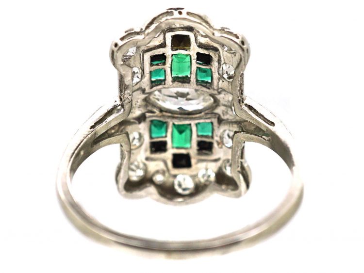 Early 20th Century Platinum Ring set with Emeralds, Onyx & Diamonds