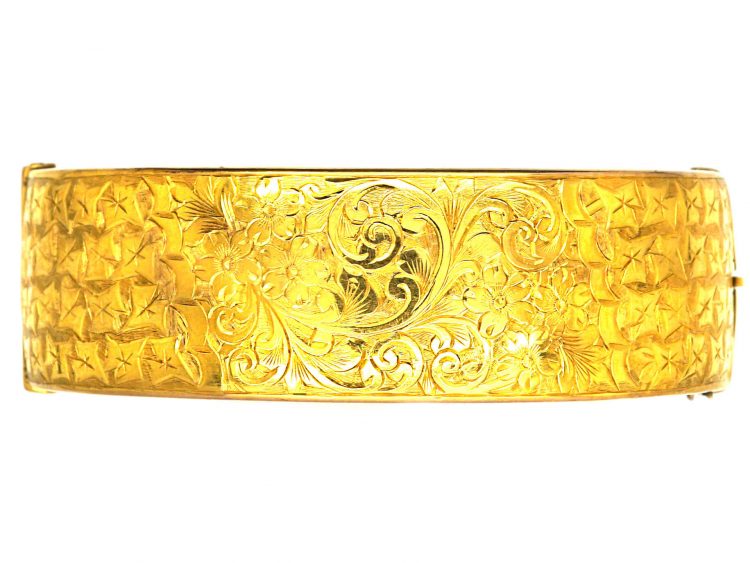 9ct Gold Wide Engraved Bangle made by Smith & Pepper in 1935