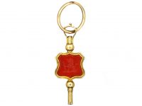 Victorian 15ct Gold Watch Key with Carnelian Intaglio of a Lion & Monogram on a Split Ring