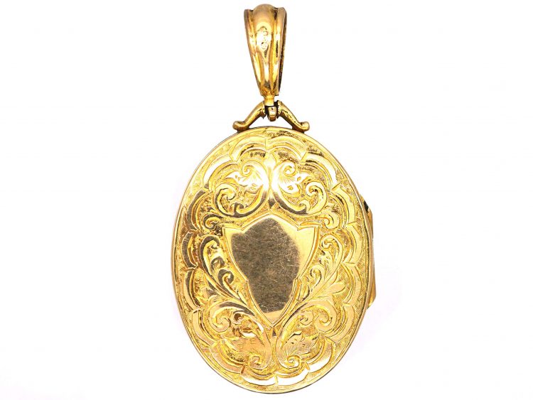 Edwardian 9ct Gold Oval Locket with Engraving on Both Sides