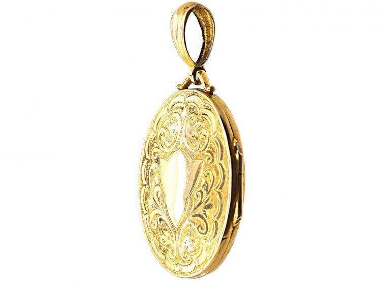 Edwardian 9ct Gold Oval Locket with Engraving on Both Sides