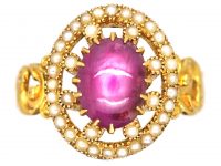 Victorian 18ct Gold, Star Ruby & Natural Split Pearl Cluster Ring