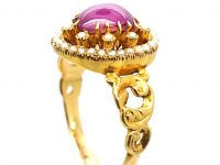 Victorian 18ct Gold, Star Ruby & Natural Split Pearl Cluster Ring