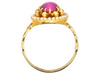 Victorian 18ct Gold, Star Ruby & Natural Split Pearl Cluster Ring