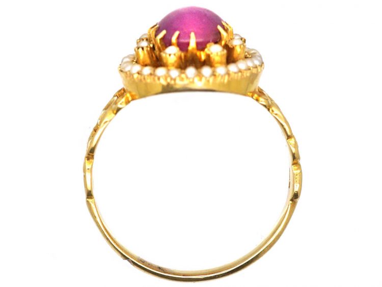 Victorian 18ct Gold, Star Ruby & Natural Split Pearl Cluster Ring