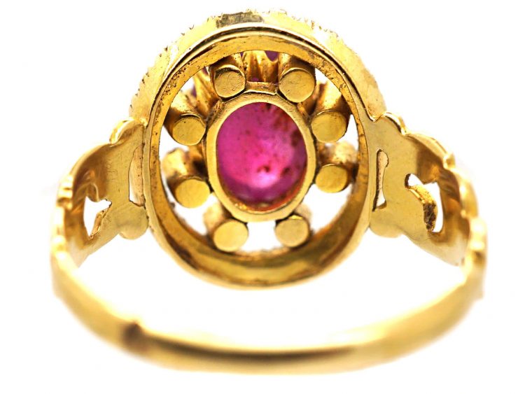 Victorian 18ct Gold, Star Ruby & Natural Split Pearl Cluster Ring