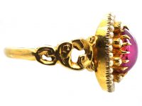 Victorian 18ct Gold, Star Ruby & Natural Split Pearl Cluster Ring