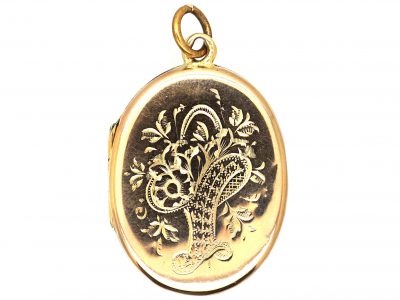 Edwardian 9ct Gold Oval Locket with Engraving on Both Sides